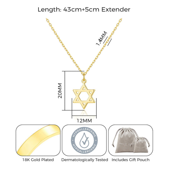 Gold Plated Star of David Necklace - Philip Jones Jewellery