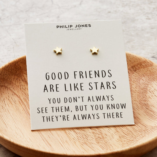 Gold Plated Star Stud Earrings with Quote Card - Philip Jones Jewellery