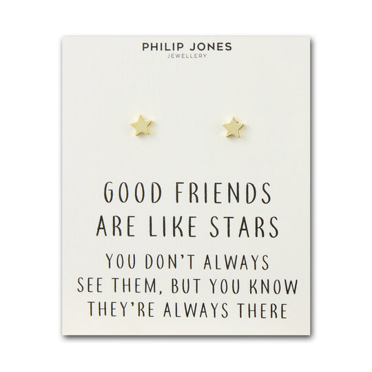 Gold Plated Star Stud Earrings with Quote Card - Philip Jones Jewellery