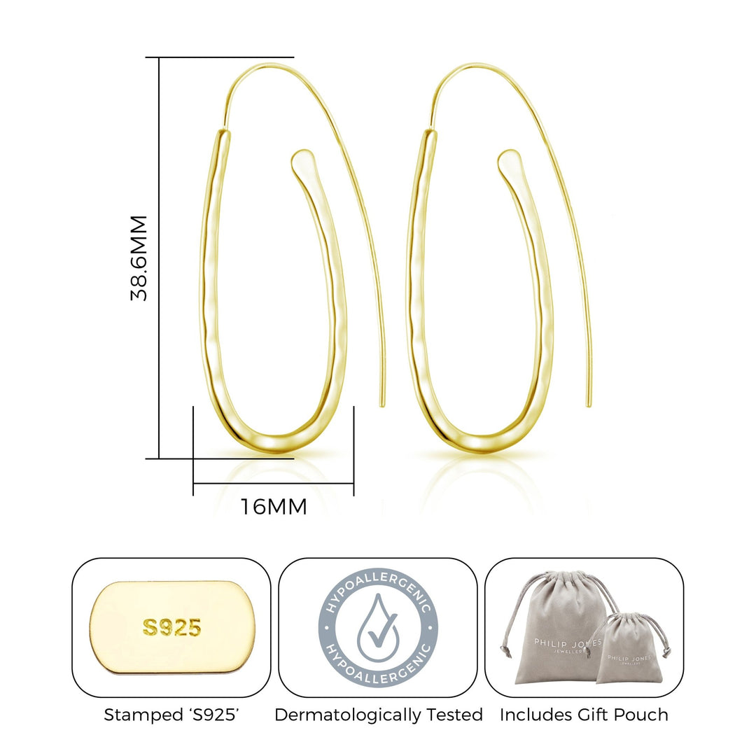 Gold Plated Sterling Silver Hammered Hoop Earrings - Philip Jones Jewellery