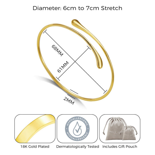 Gold Plated Teardrop Bangle - Philip Jones Jewellery