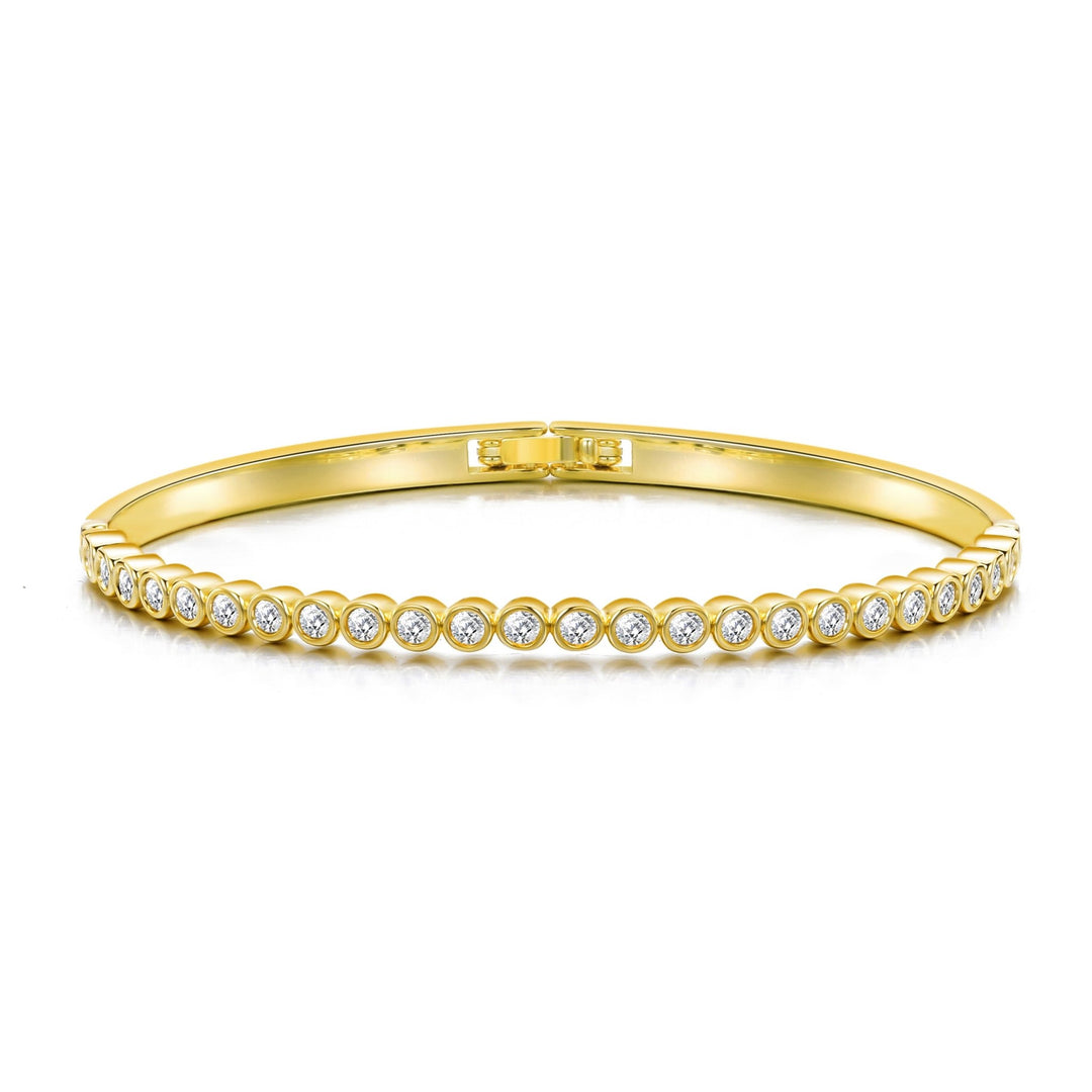 Gold Plated Tennis Bangle Created with Zircondia® Crystals (7 Inch) - Philip Jones Jewellery