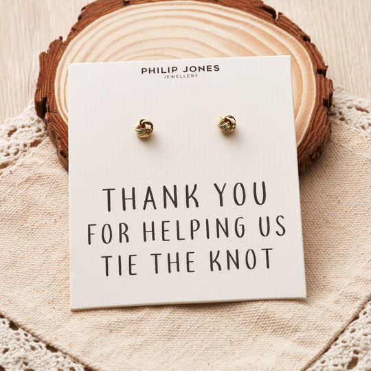 Gold Plated Thank You for Helping us Tie The Knot Earrings with Quote Card - Philip Jones Jewellery