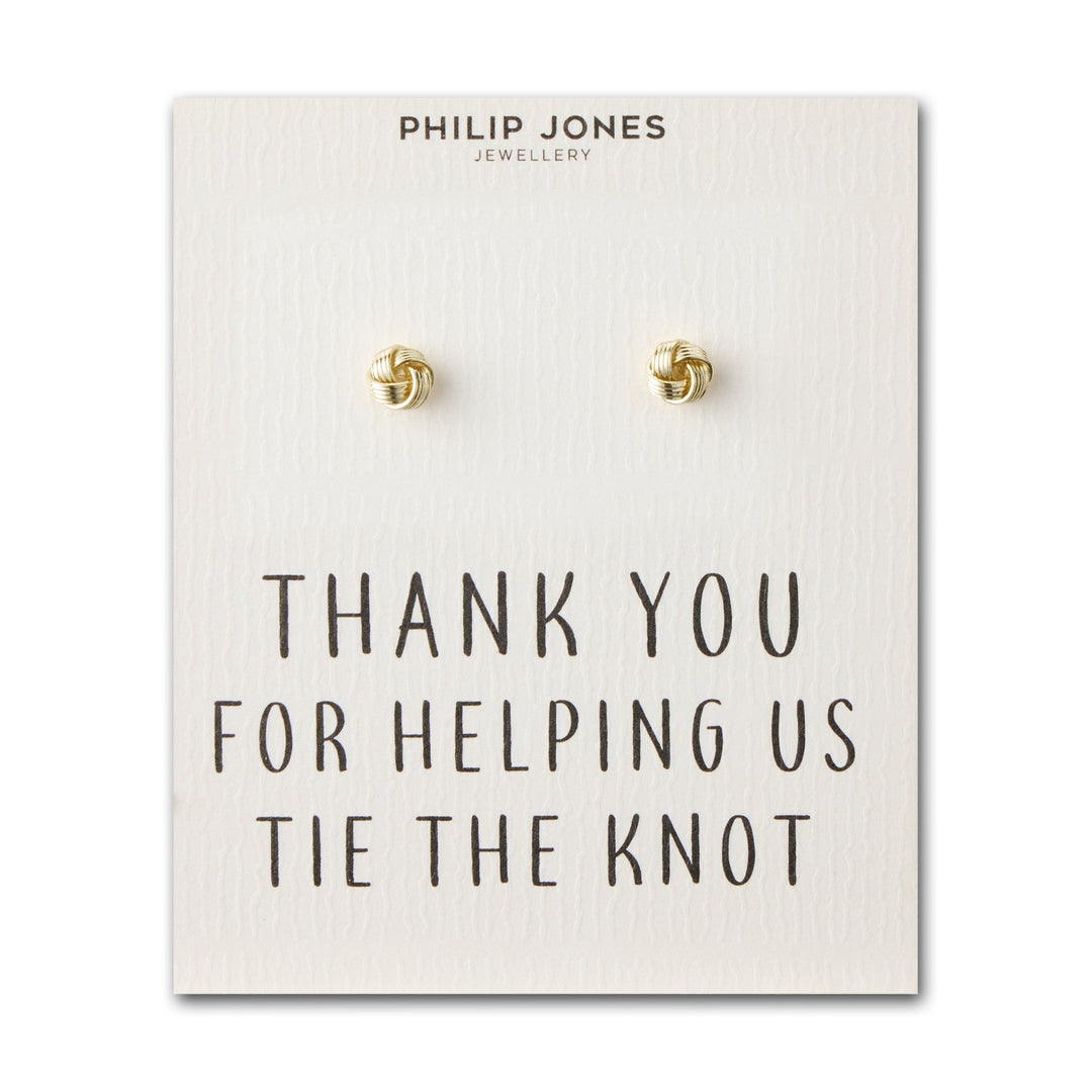 Gold Plated Thank You for Helping us Tie The Knot Earrings with Quote Card - Philip Jones Jewellery