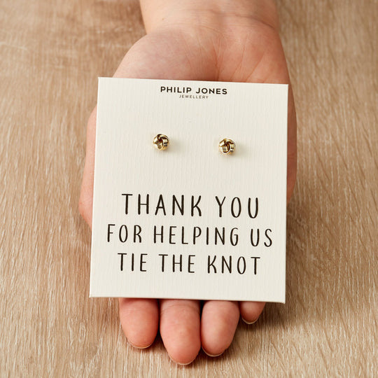 Gold Plated Thank You for Helping us Tie The Knot Earrings with Quote Card - Philip Jones Jewellery