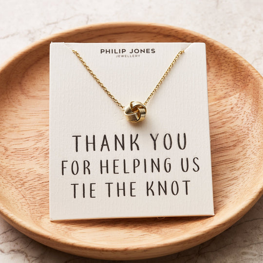 Gold Plated Thank You for Helping us Tie The Knot Necklace with Quote Card - Philip Jones Jewellery