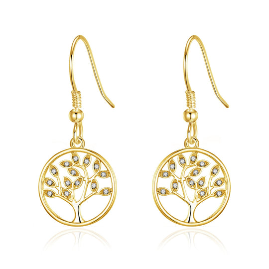 Gold Plated Tree of Life Drop Earrings Created with Crystals from Zircondia® - Philip Jones Jewellery