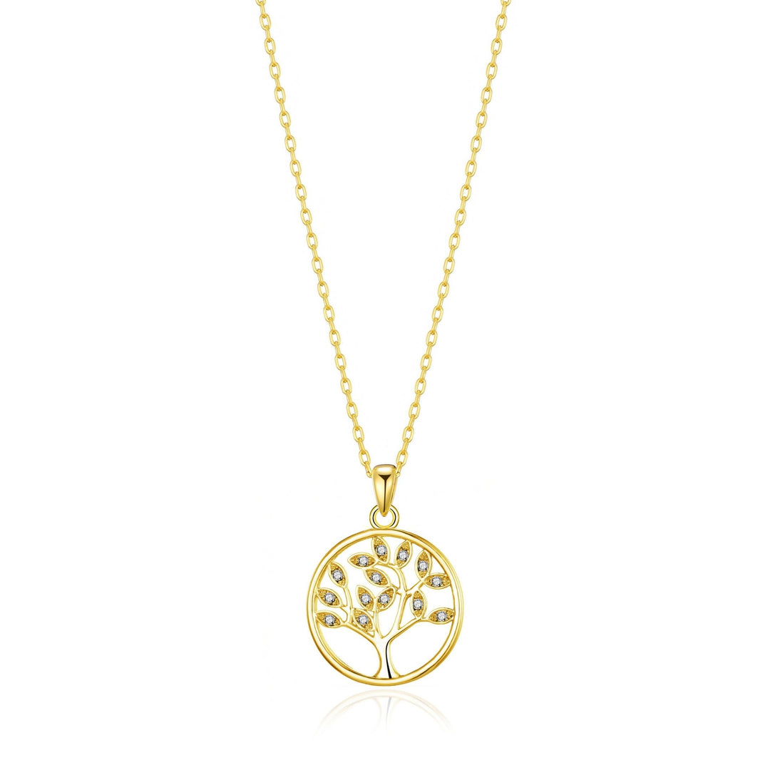 Gold Plated Tree of Life Necklace Created with Zircondia® Crystals - Philip Jones Jewellery