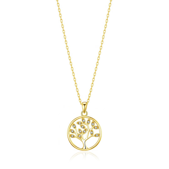 Gold Plated Tree of Life Necklace Created with Zircondia® Crystals - Philip Jones Jewellery