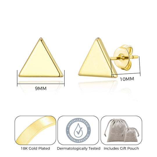 Gold Plated Triangle Stud Earrings - Philip Jones Jewellery
