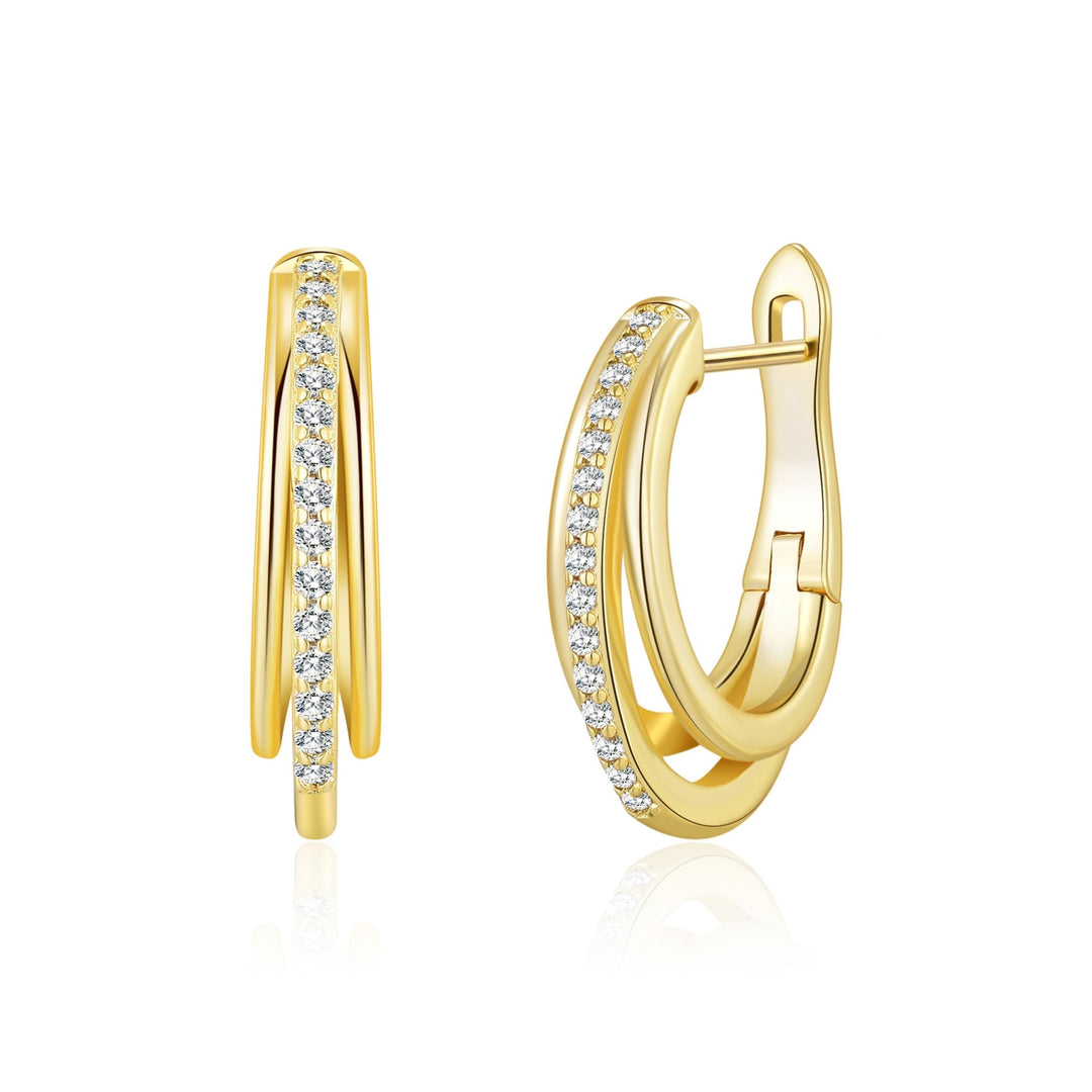 Gold Plated Triple Illusion Hoop Earrings Created with Zircondia® Crystals - Philip Jones Jewellery