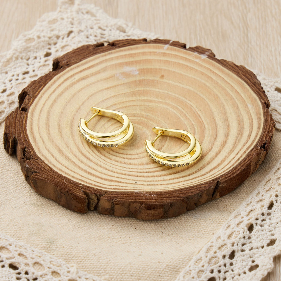 Gold Plated Triple Illusion Hoop Earrings Created with Zircondia® Crystals - Philip Jones Jewellery