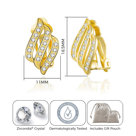 Gold Plated Triple Row Clip On Earrings Created with Zircondia® Crystals - Philip Jones Jewellery