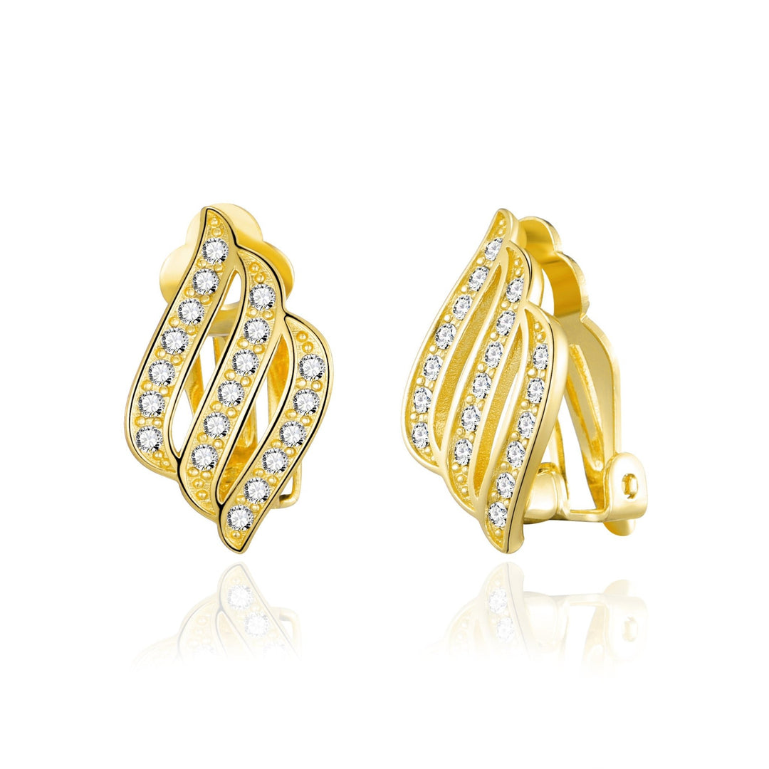 Gold Plated Triple Row Clip On Earrings Created with Zircondia® Crystals - Philip Jones Jewellery
