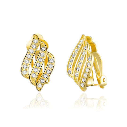 Gold Plated Triple Row Clip On Earrings Created with Zircondia® Crystals - Philip Jones Jewellery