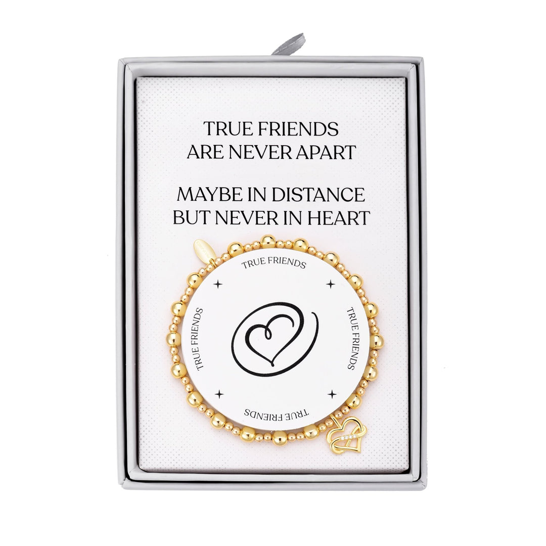 Gold Plated True Friendship Quote Stretch Bracelet with Gift Box - Philip Jones Jewellery