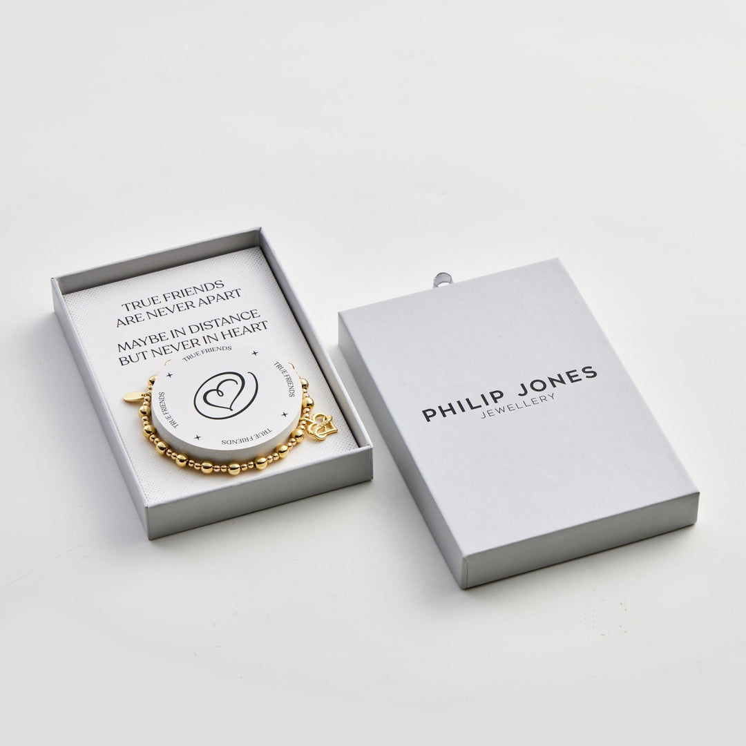 Gold Plated True Friendship Quote Stretch Bracelet with Gift Box - Philip Jones Jewellery