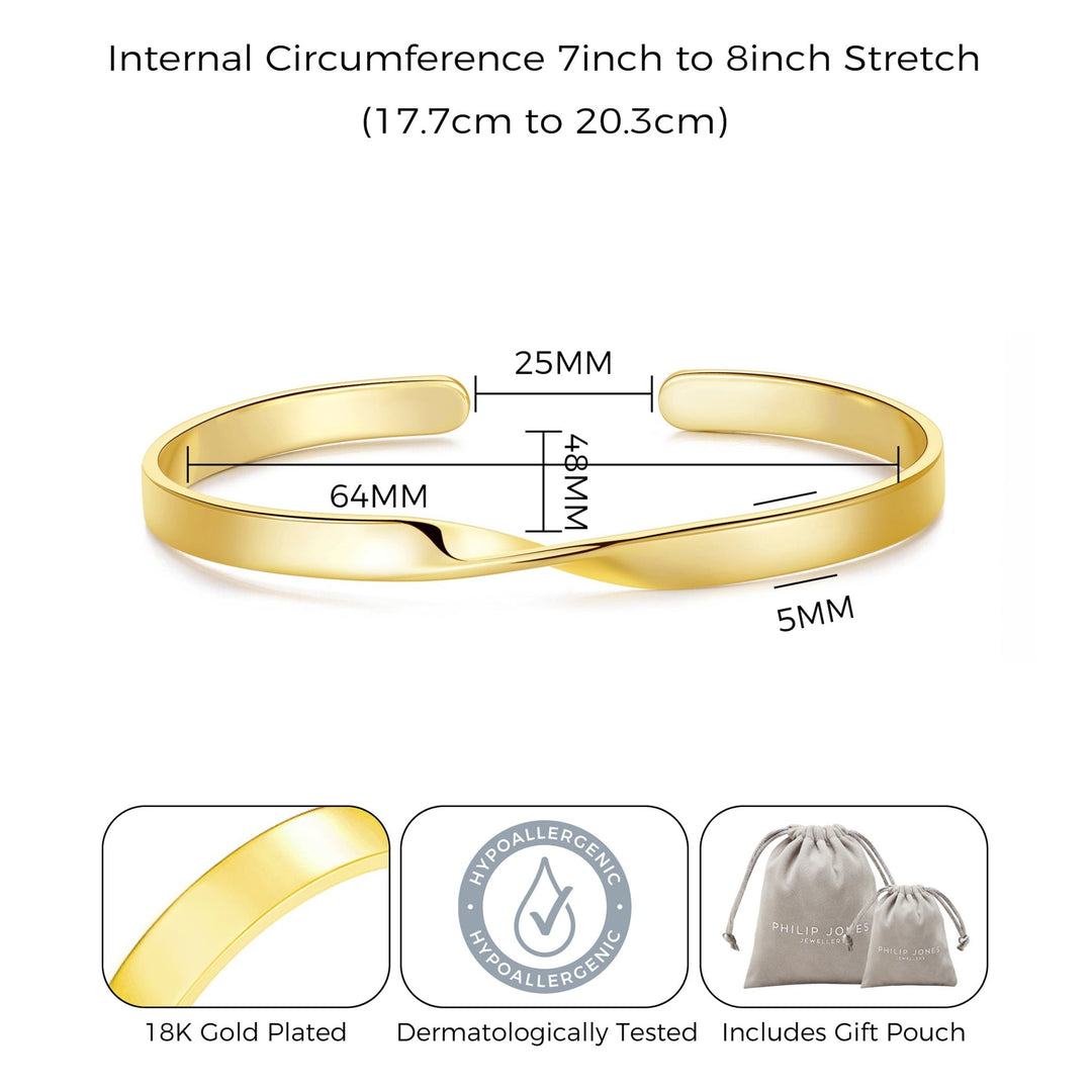 Gold Plated Twist Cuff Bangle - Philip Jones Jewellery