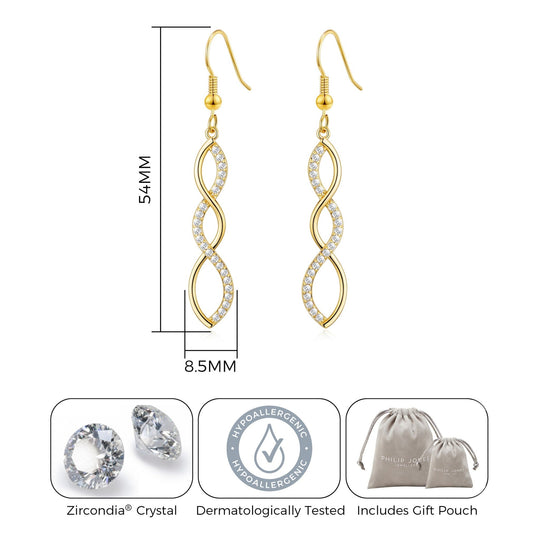 Gold Plated Twist Drop Earrings Created with Zircondia® Crystals - Philip Jones Jewellery