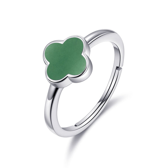 Green Aventurine Gemstone Adjustable Clover Ring - Philip Jones Jewellery