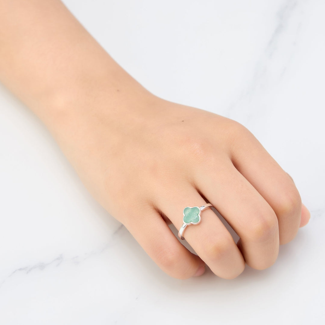 Green Aventurine Gemstone Adjustable Clover Ring - Philip Jones Jewellery