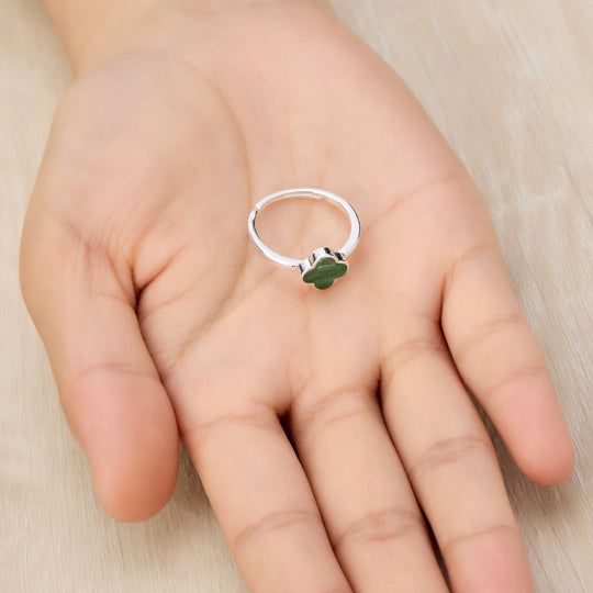 Green Aventurine Gemstone Adjustable Clover Ring - Philip Jones Jewellery