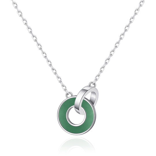 Green Aventurine Gemstone Circle Link Necklace - Philip Jones Jewellery