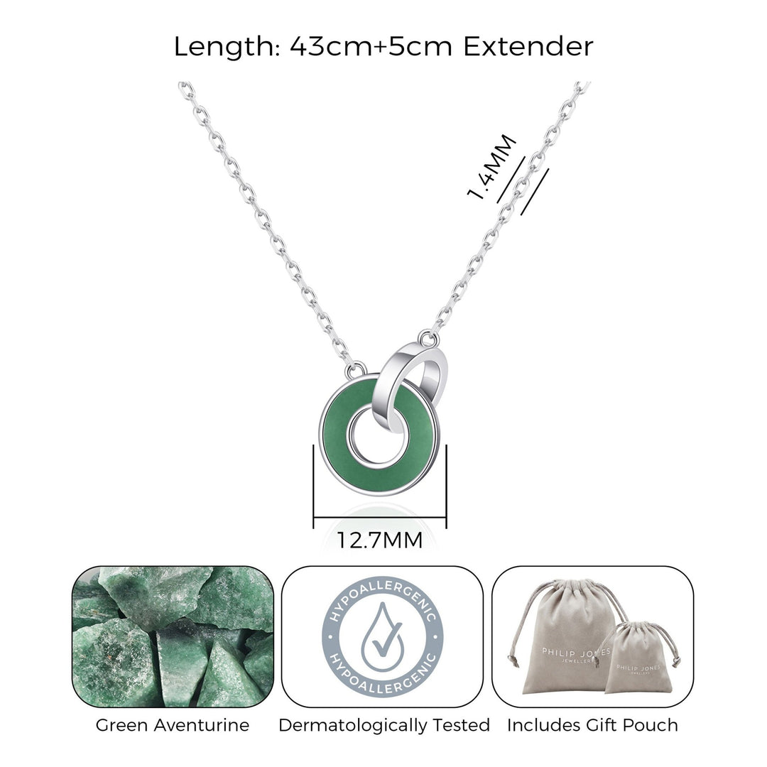 Green Aventurine Gemstone Circle Link Necklace - Philip Jones Jewellery