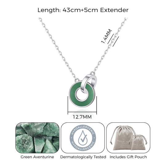 Green Aventurine Gemstone Circle Link Necklace - Philip Jones Jewellery