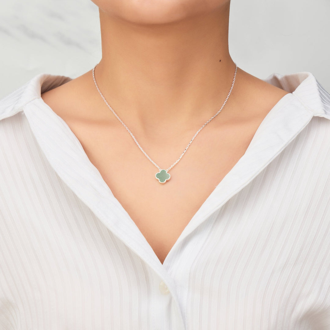 Green Aventurine Gemstone Clover Necklace - Philip Jones Jewellery