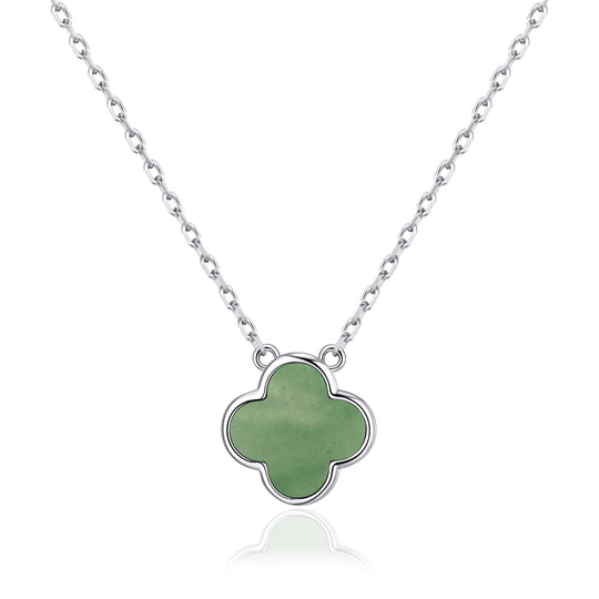 Green Aventurine Gemstone Clover Necklace - Philip Jones Jewellery