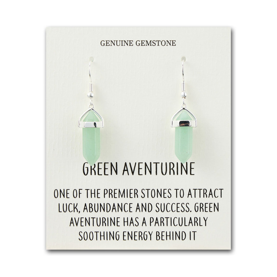 Green Aventurine Gemstone Drop Earrings with Quote Card - Philip Jones Jewellery