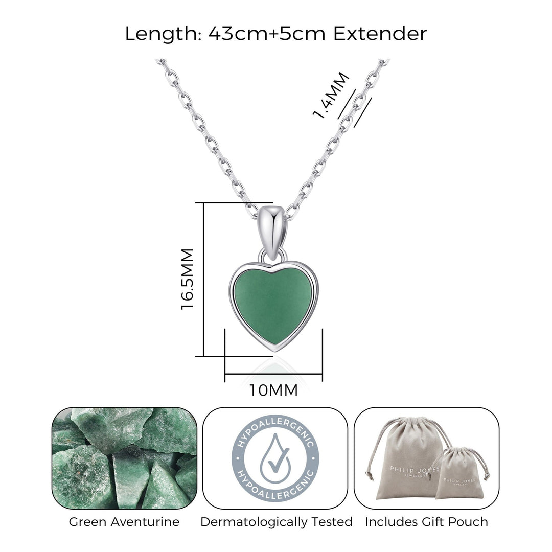Green Aventurine Gemstone Heart Necklace - Philip Jones Jewellery