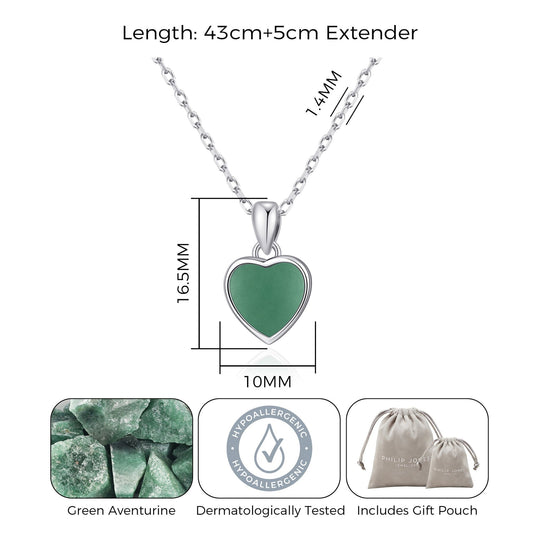 Green Aventurine Gemstone Heart Necklace - Philip Jones Jewellery