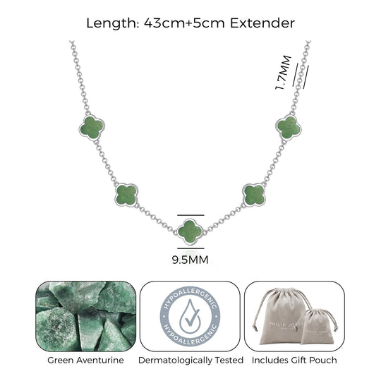 Green Aventurine Gemstone Multi Clover Necklace - Philip Jones Jewellery