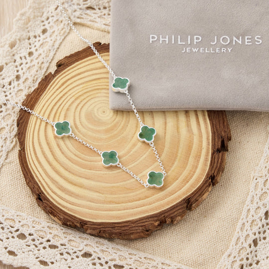 Green Aventurine Gemstone Multi Clover Necklace - Philip Jones Jewellery