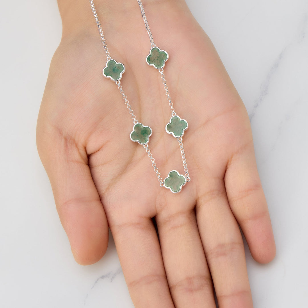 Green Aventurine Gemstone Multi Clover Necklace - Philip Jones Jewellery