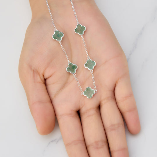 Green Aventurine Gemstone Multi Clover Necklace - Philip Jones Jewellery