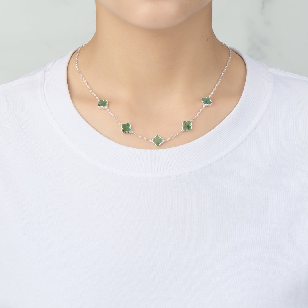 Green Aventurine Gemstone Multi Clover Necklace - Philip Jones Jewellery