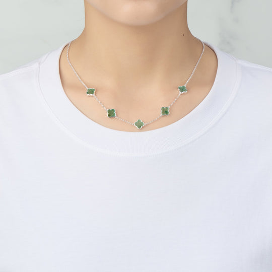 Green Aventurine Gemstone Multi Clover Necklace - Philip Jones Jewellery