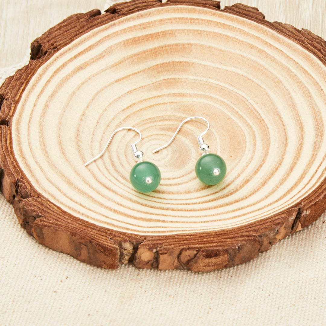 Green Aventurine Gemstone Round Drop Earrings - Philip Jones Jewellery