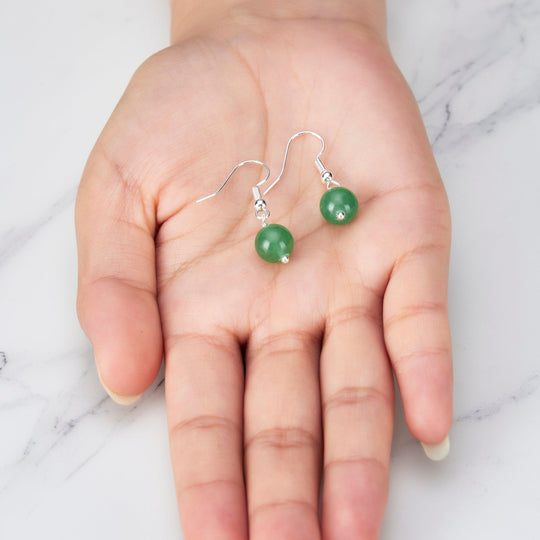 Green Aventurine Gemstone Round Drop Earrings - Philip Jones Jewellery