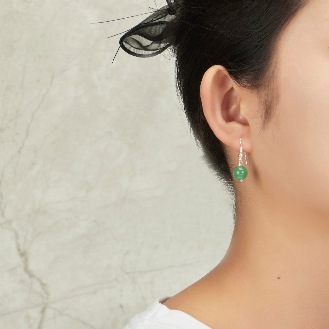 Green Aventurine Gemstone Round Drop Earrings - Philip Jones Jewellery