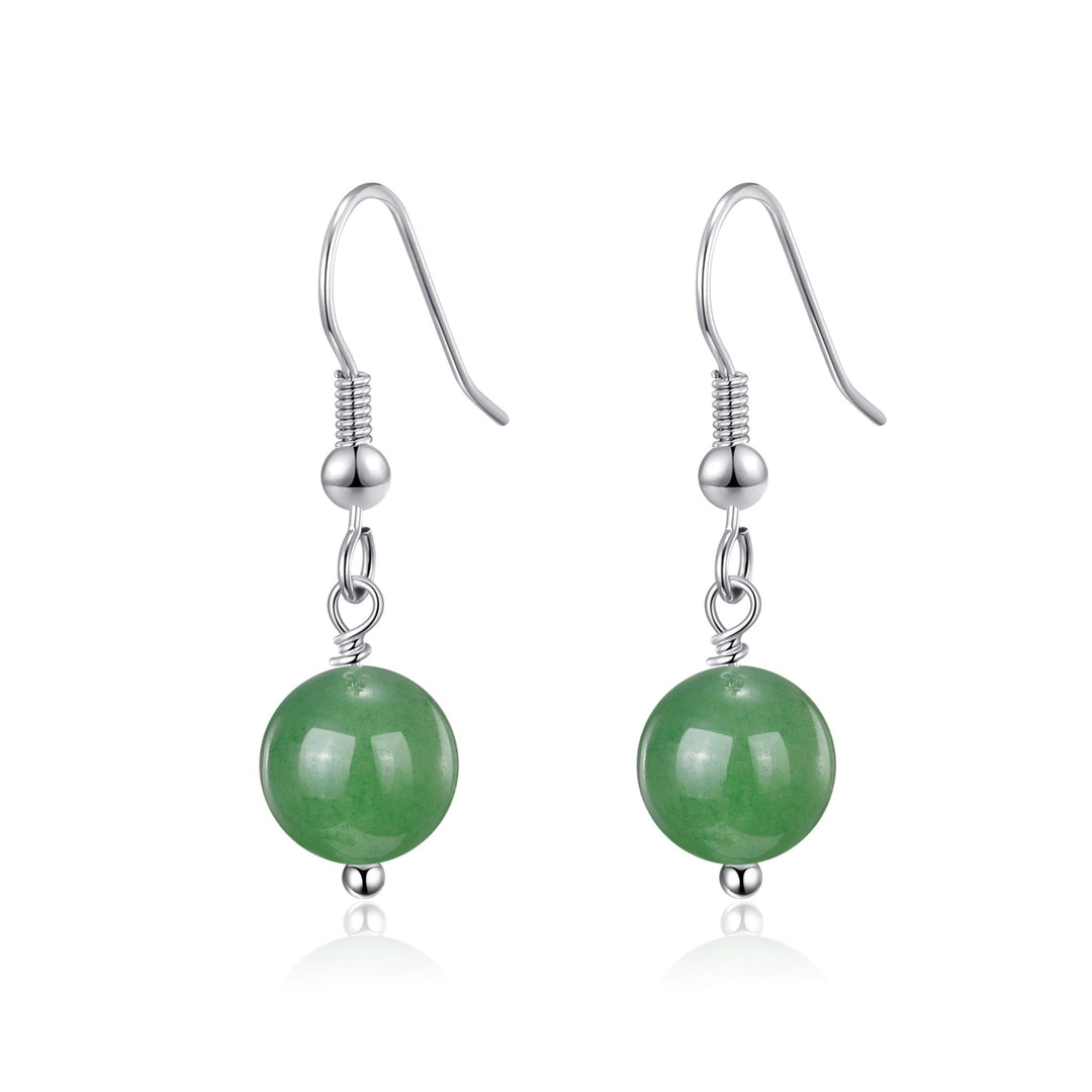 Green Aventurine Gemstone Round Drop Earrings - Philip Jones Jewellery