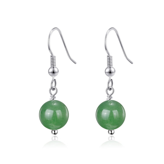 Green Aventurine Gemstone Round Drop Earrings - Philip Jones Jewellery
