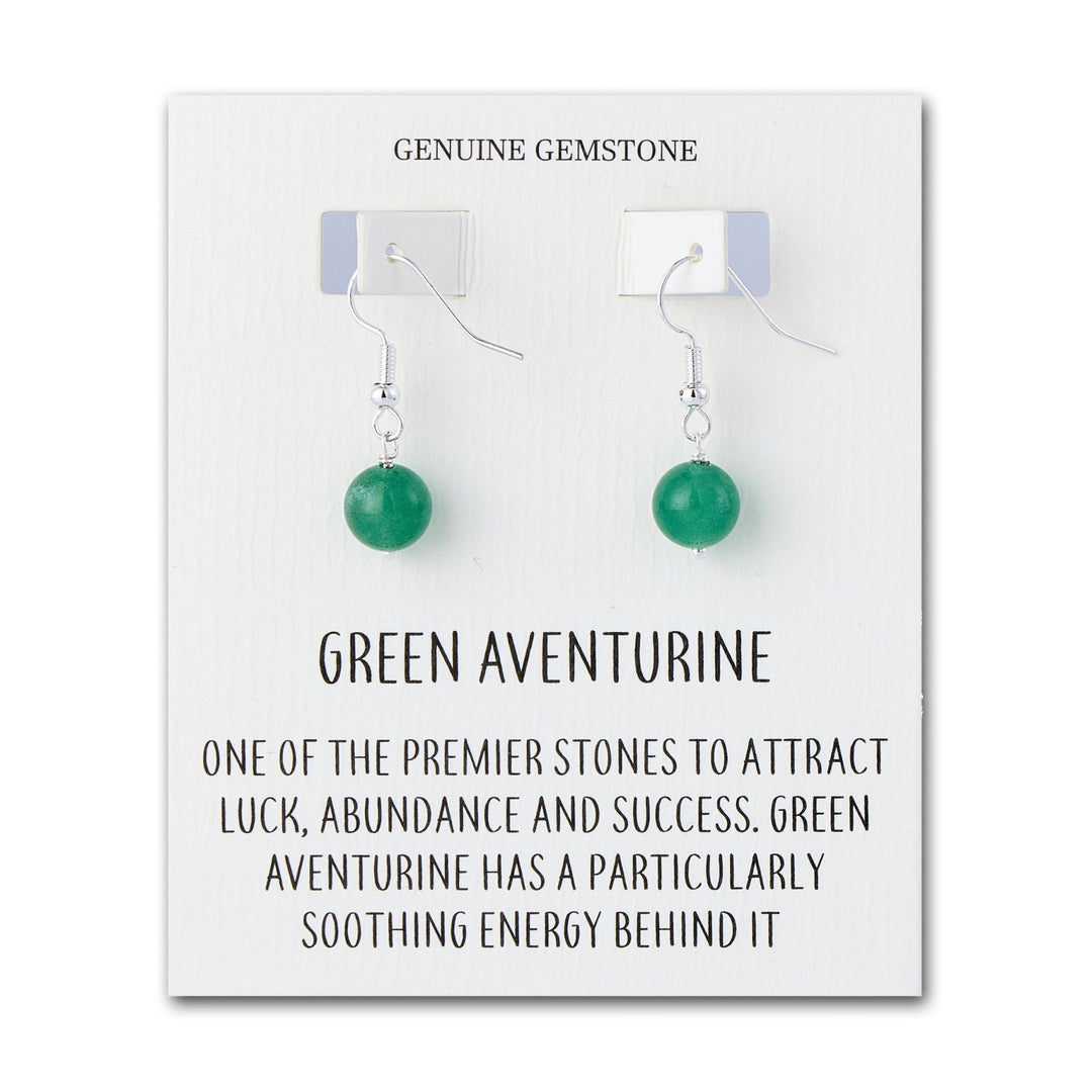 Green Aventurine Gemstone Round Drop Earrings with Quote Card - Philip Jones Jewellery