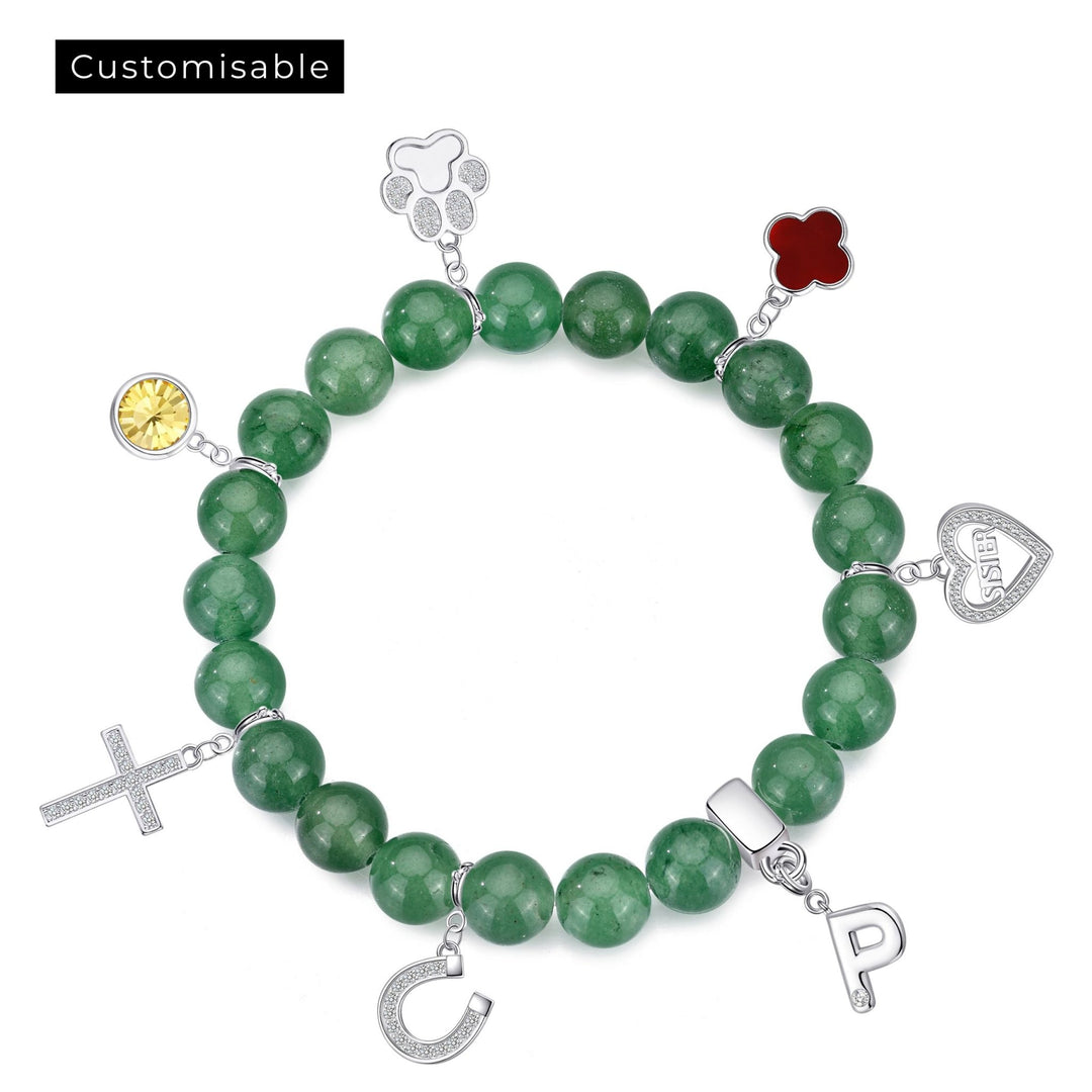 Green Aventurine Gemstone Stretch Bracelet with Choice of Charms - Philip Jones Jewellery