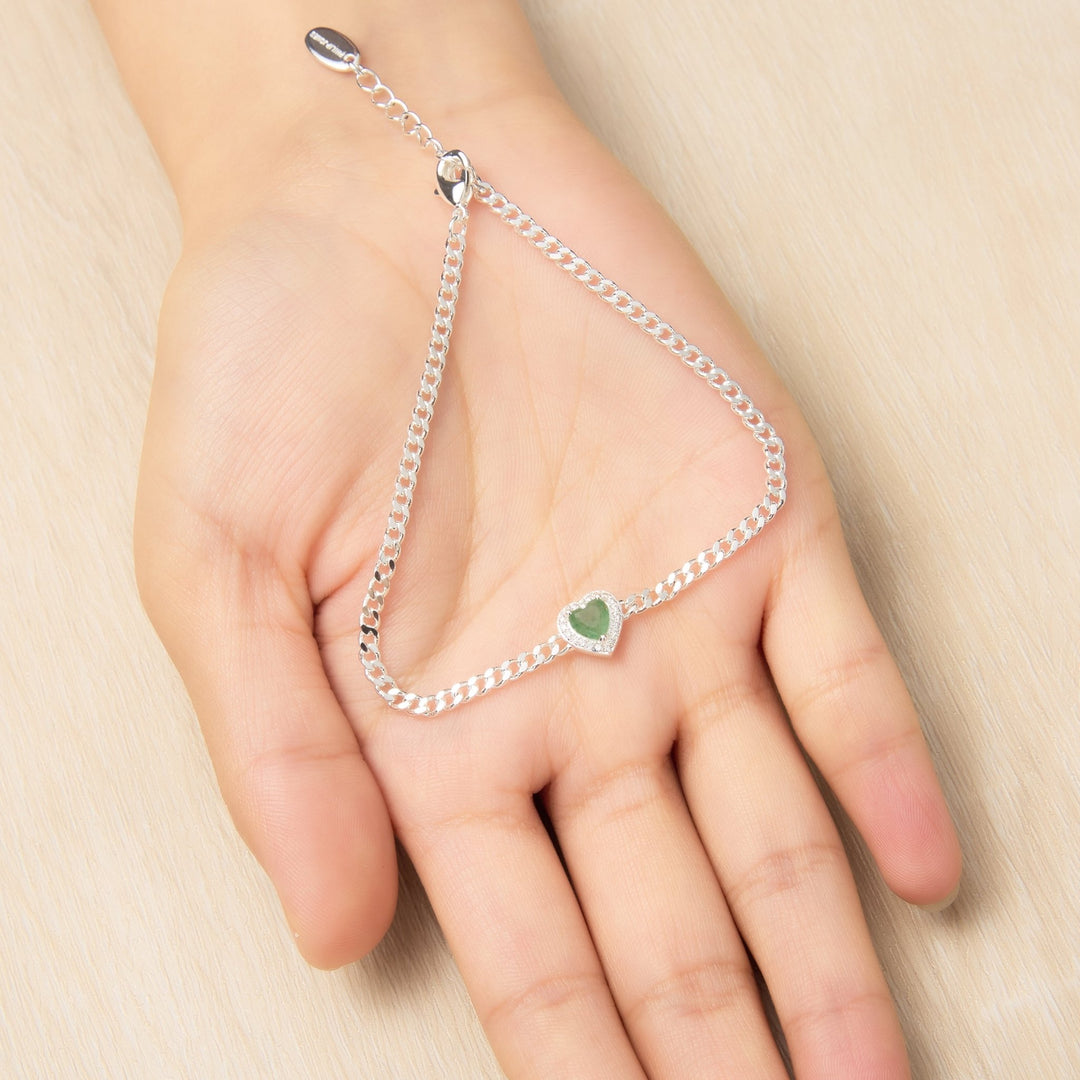 Green Aventurine Heart Gemstone Bracelet Created with Zircondia® Crystals - Philip Jones Jewellery