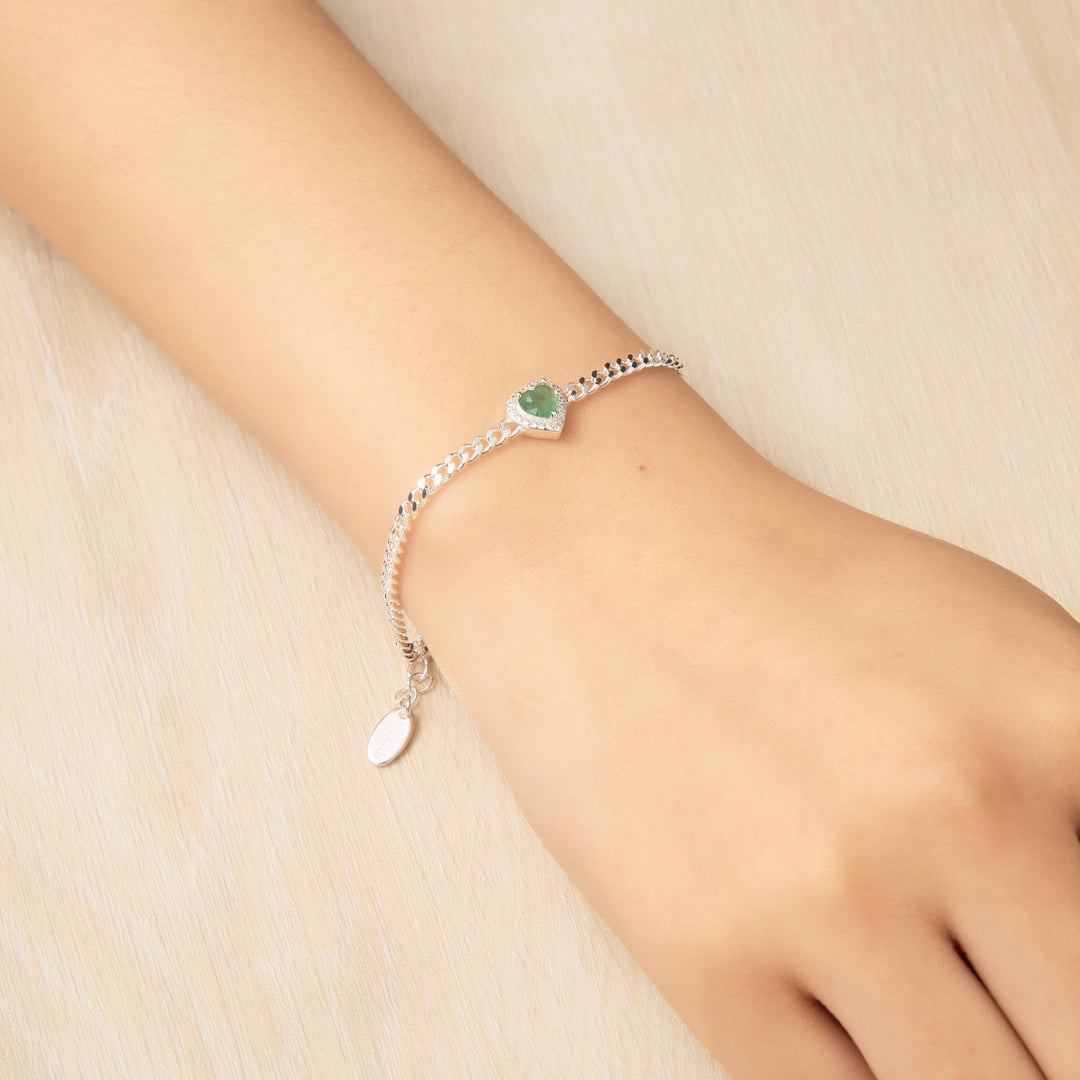 Green Aventurine Heart Gemstone Bracelet Created with Zircondia® Crystals - Philip Jones Jewellery