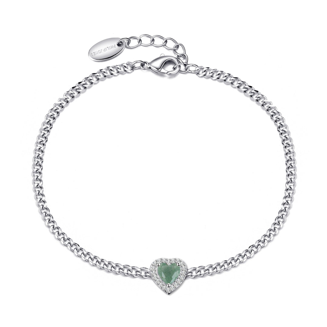 Green Aventurine Heart Gemstone Bracelet Created with Zircondia® Crystals - Philip Jones Jewellery